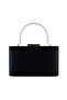 Black Satin Pleated Metal Case Evening Dress Handbag with Handle and Strap - 4