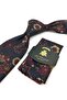 Burgundy Beige Floral Pattern Classic Tie with Handkerchief Kk13711 - 4