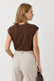 V-Neck Off-Shoulder T-Shirt-Brown - 6
