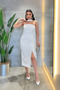 Double Fabric Strapless Pencil Dress with Shawl Detail - White - 2