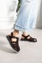 Avenor Women's Buckle Detailed Genuine Leather Sandals Brown Suede - 2