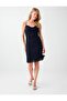Navy Blue Mini Dress with Chain Detail at the Neckline - 5