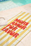 Striped Text-Themed Yellow and White Beach Towel - Mediterranean Style Red Detailed Bath Beach Cover - 2