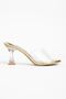 S-619 Gold Skin Transparent Strappy Transparent Heeled Round Toe Women's Slippers - 5