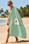 Kids Beach Towel with Dog Figure - Cute Minimalist Green Children's Quick-Dry Microfiber Towel