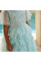 Round Neck Short Sleeves Knee Length Prom Dress with Ruffles and Sequins - 5