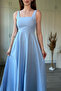 Square Neck Midi Blue Dress with Bow Detail on the Back - 6