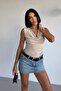 Sleeveless Degaje Collar Sandy Fabric Women's Blouse - 2
