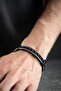 6 mm Onyx Stone Double Row Men's Steel Bracelet - 5