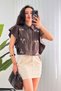Bead Embellished Sleeve Ruffle Detailed Coffee Colored Shirt - 2