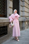 Women's Collar Tie Detailed Skirt Suit Pink - 4