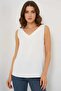 Women's V Neck Zero Sleeve White Blouse - 5