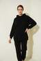 Women's Hooded Regular Oversize Black Tracksuit Set - 8