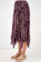 Women's Asymmetrical Patterned Chiffon Plum Skirt - 6