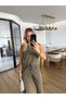 Khaki Zero Sleeve Modal Fabric Blouse and Pants Two-Piece Set -7272 - 3