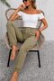 Women's Short Sleeve Madonna Collar Viscose Crop Blouse with Pockets Two Thread Tracksuit Set