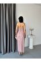 Powder pink strapless beaded midi evening dress - 6