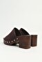 Women's Brown Suede Wooden Sole Platform Heeled Slippers - 4