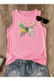 Flower Winged Butterfly Printed Regular Sleeveless Athlete Crew Neck Women's Tshirt
