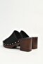 Women's Black Suede Wooden Sole Platform Heeled Slippers - 4