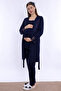 Adjustable Waist Elasticated Maternity Pajama Set with Dressing Gown Effortt - Navy Blue - 7