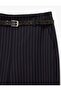 Straight Wide-Leg Striped Fabric Trousers with Pockets and Belt - Navy Blue Striped - 4