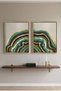 Peacock Vein Set of 2 Abstract Wall Art | Framed Canvas Print with Gold Foil Embossed | Luxury Modern Decor for Living Room, Bedroom, Office & Gift