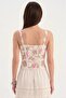 Women's Floral Printed Fabric Front Lace Detailed Design Blouse Corset - 3
