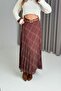 Women's brown plaid long skirt with pleated lining - 2