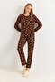 Women's Brown Biscilet Collar Printed Pajama Set - 2