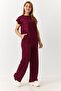 Women's short sleeve padded two-piece set - burgundy - 6