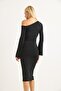 Lycra Soft Flounce Sleeve Stylish Dress Black - 5