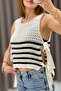 Black and White Knitwear Vest with Side Ties - 4