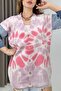 Patterned Long Knitwear Cardigan with Handle Denim Detail Pink - 3