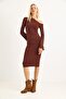 Lycra Soft Flounce Sleeve Stylish Dress Brown - 3
