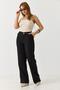 Women's Cross-Zipper Button Detailed Comfortable Fabric Trousers Black - 2