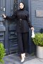 Button Detailed Belted Suit Black 19296