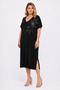 Women's Plus Size Black, V-Neck, Stone Detailed, Oversize Viscose Dress 65N39557 - 6