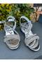 Silver Stone Cross-Strapped Thick Heeled Evening Dress Sandals - 8