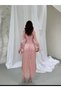 Women's Gathered Detailed Cuff Belted Yoryo Fabric Invitation Wedding Graduation Evening Dress - 3