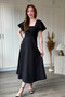 Elegant Midi Flared Black Dress with Ruffle Detail on the Sleeve - 5