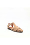 Beige Suede Genuine Leather Women's Sandals with Buckle Flat Sole Daily Summer Sandals - 3