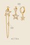 Gold Colored Zircon Stone Chain Star Dangle 3-Piece Earring Set - 4