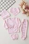 Baby Girl 5-Piece Hospital Outfit Set 0-3 Months Newborn Rabbit Patterned Embroidered Hat and Gloves