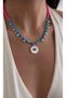 Hair Blue Fuchsia Beaded White Enamel Eye Necklace - 2