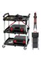 Portable Folding Service Cart, 3-Tier Fold Up Rolling Cart Collapsible Push Cart with Wheels, 80 Lbs Load Capacity per Shelf Folding Utility Carts for Home & Commercial Use, Black