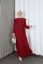 Ayrobin Belted Hijab Dress with Ruffles on the Shoulders and Front, Burgundy Hnt7345 - 3