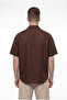 Men's Short Sleeve Oversize Linen Shirt Brown - 5