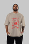 Gym Oversize Front Printed Beige T-Shirt 100% Cotton Streetwear Premium Comfortable Fit - 5