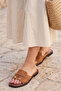 "Soleil" Suede Genuine Leather Look Comfort Sole Tan Women's Slippers - Buckle Back Strap Square Toe Günl - 2